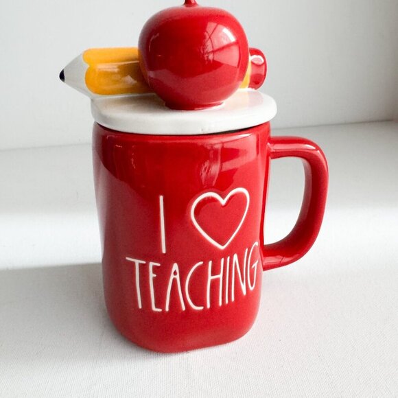 Rae Dun Red I Heart Teaching Ceramic Mug with Lid - Picture 3 of 5